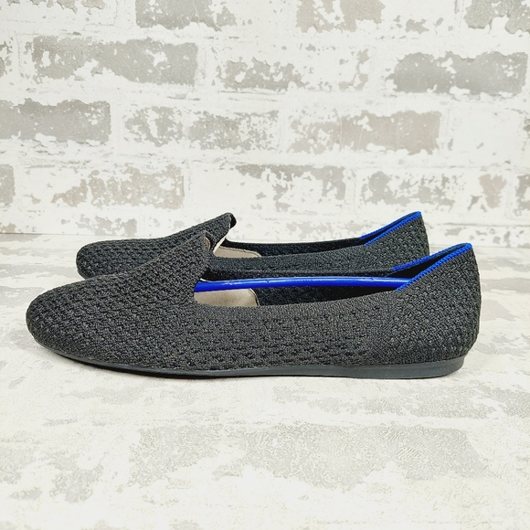 New Rothy's The Flat Black Knit Round Toe Slip On Loafers V522